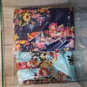 2 Bundle Floral Satin Kimono Robe Blue Light & Dark Blue Sx/S